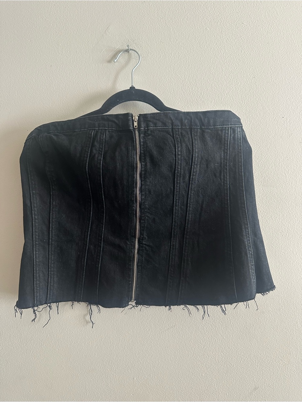 ✨Zara Black Strapless Denim Corset Top with Frayed Hem Size 2XL NWT